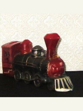 Cast Iron Train Engine Door Stop Bookend Decor Accent Model Railroad Red Black